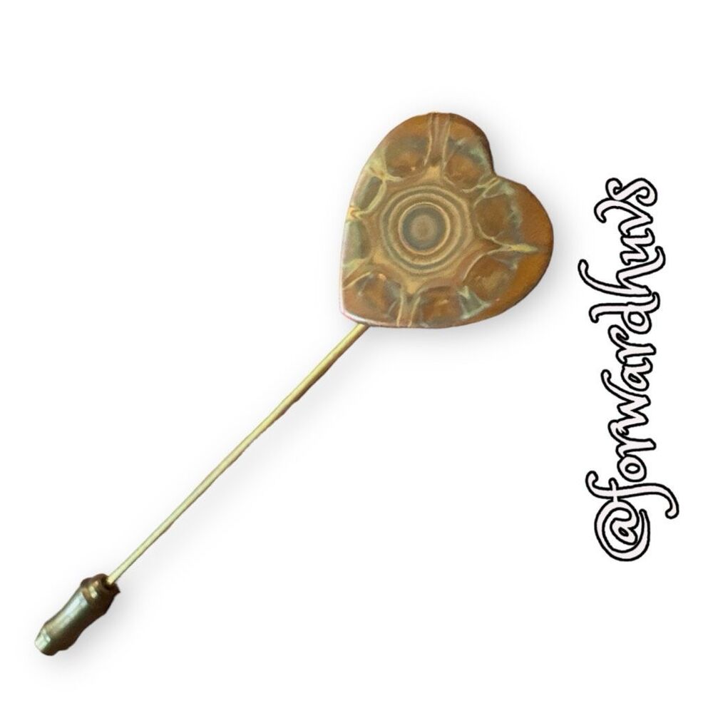 Vintage Handcrafted Copper Heart Hat Pin Stick Pin Brooch